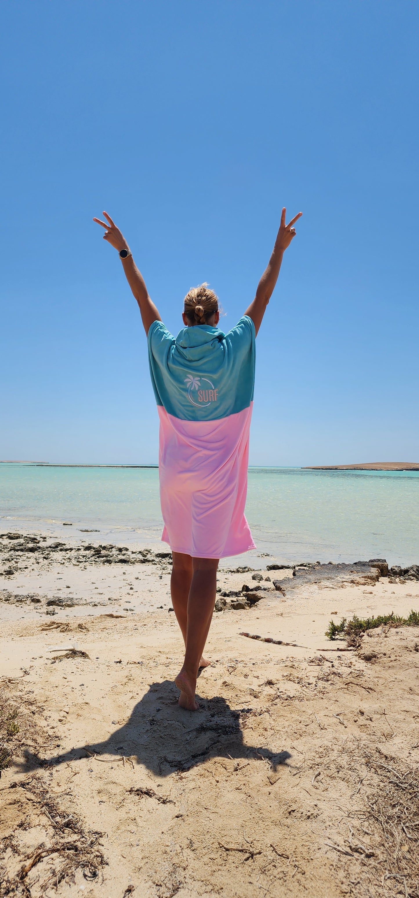 Surfvibes  Poncho Turquoise&light pink