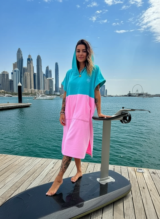 Surfvibes  Poncho Turquoise&light pink