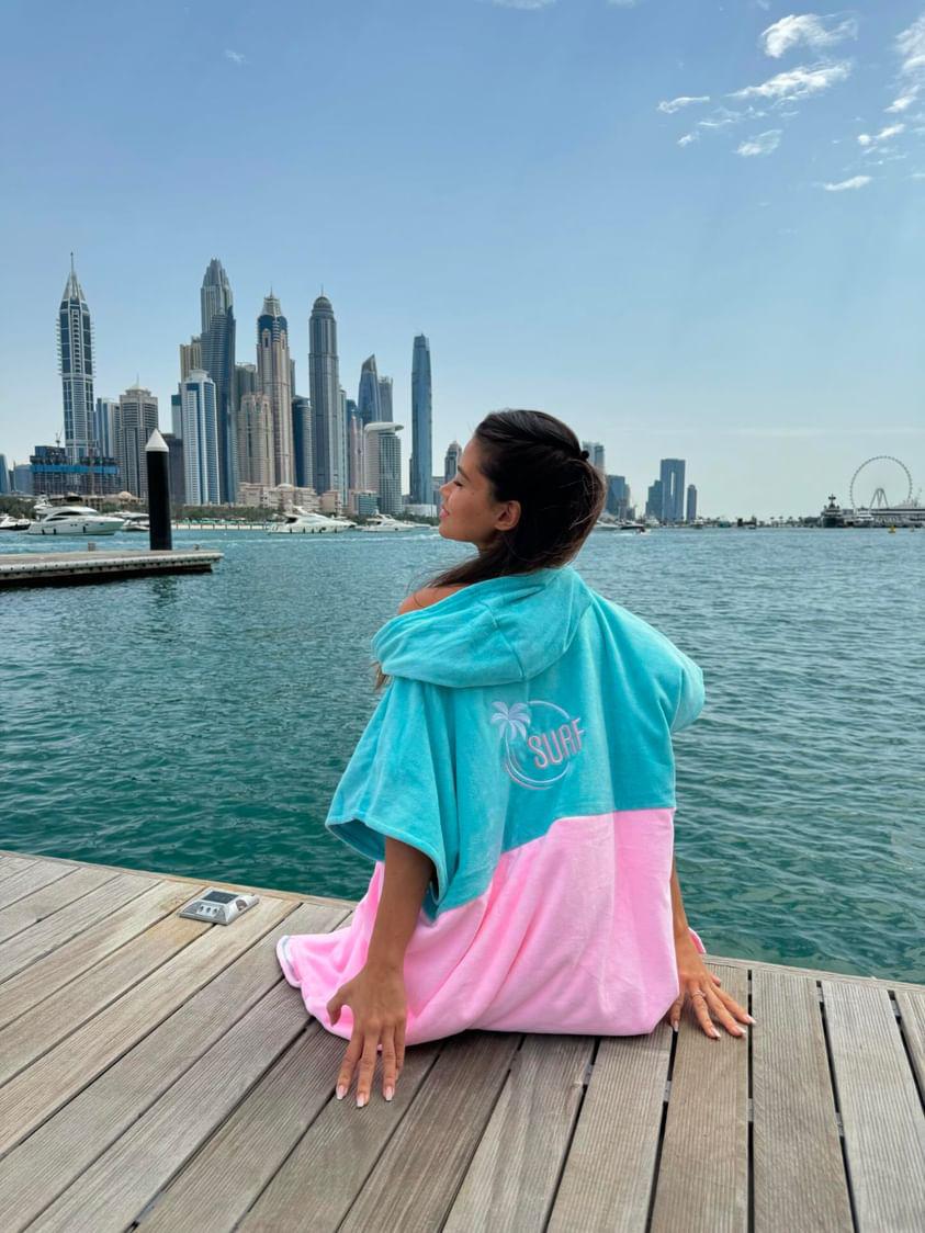 Surfvibes  Poncho Turquoise&light pink